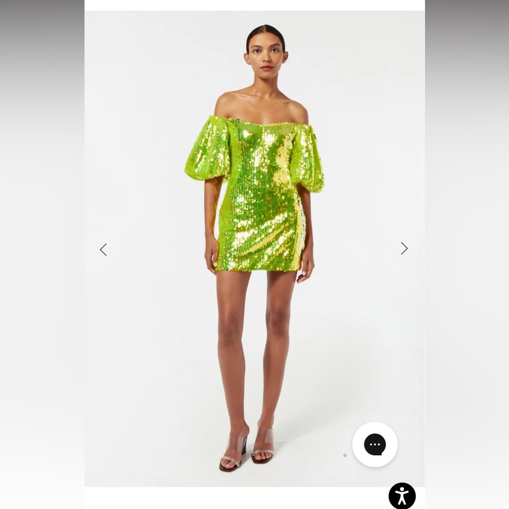 RHODE Dali sequin  off the shoulder puff sleeves party dress chartreuse size 2